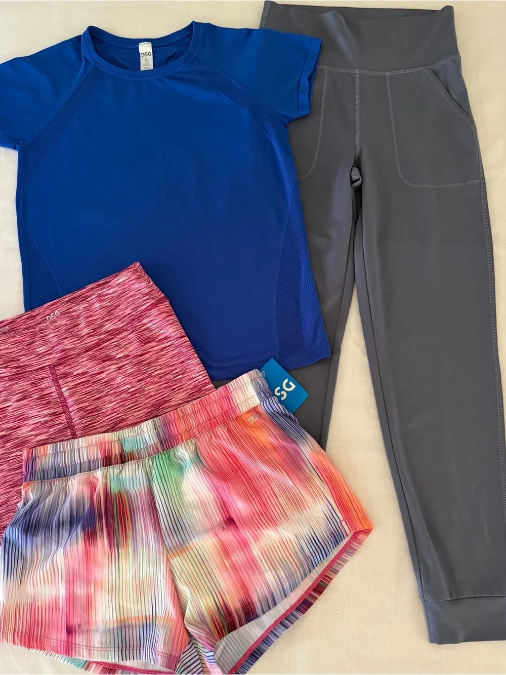 Girls Lg (14) ~ DSG ~ Active Tee, Leggings, Biker and Running Shorts~ 4pc Bundle